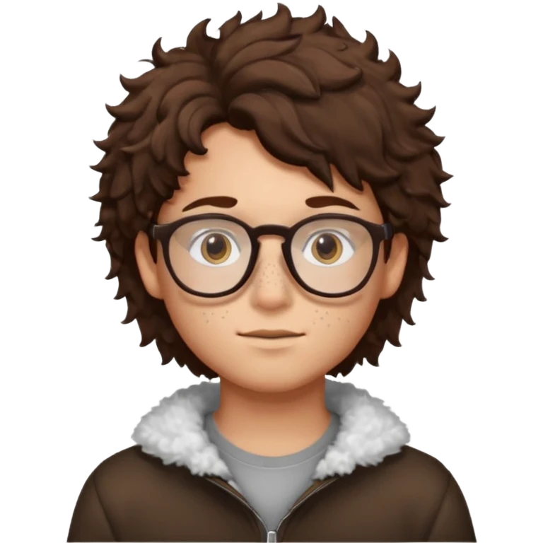 glasses brunette fluffly hair boy with freckles and brown eyes handsome emoji