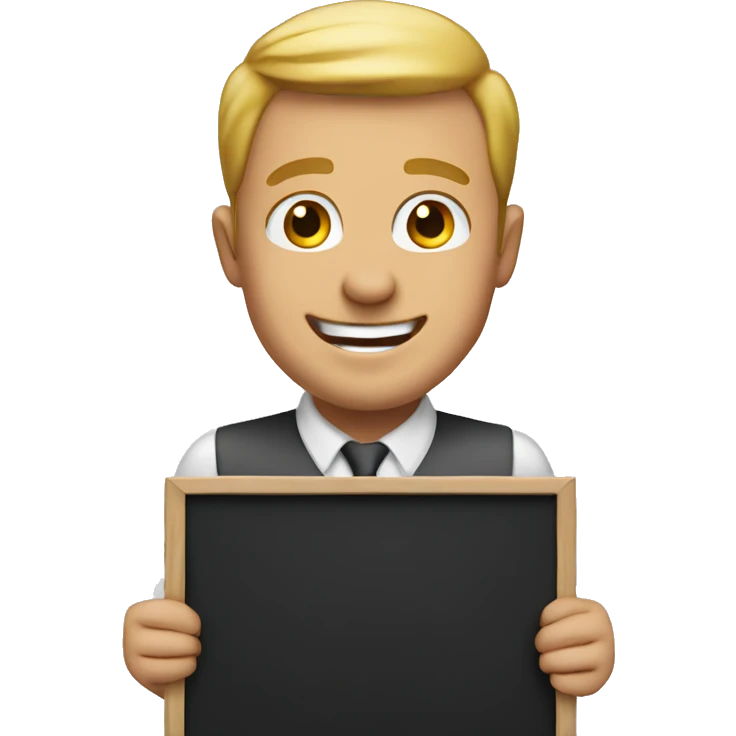 joyful white man holding a black board  emoji