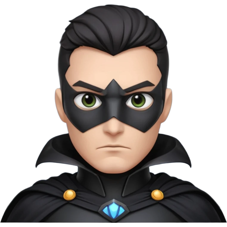 dark sci-fi villain portrait, head and shoulders only, black armor, cape collar, intense eyes, dramatic lighting, 3D cartoon, mobile game icon, clean background, no text
 emoji