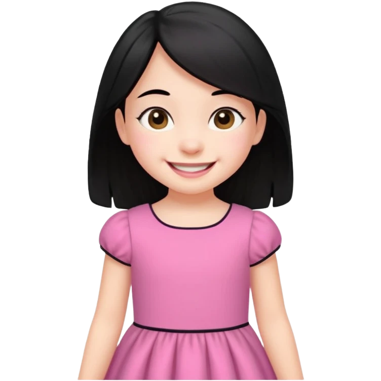 
5 years old girl, white skin, black hair, happy smile emoji emoji