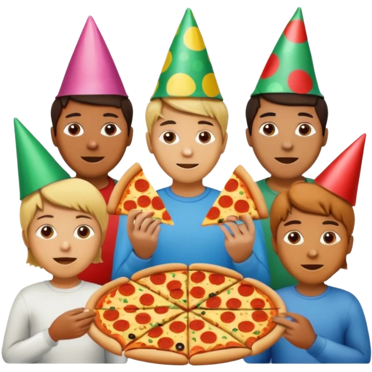 grupo de amigos felices comiendo pizza emoji