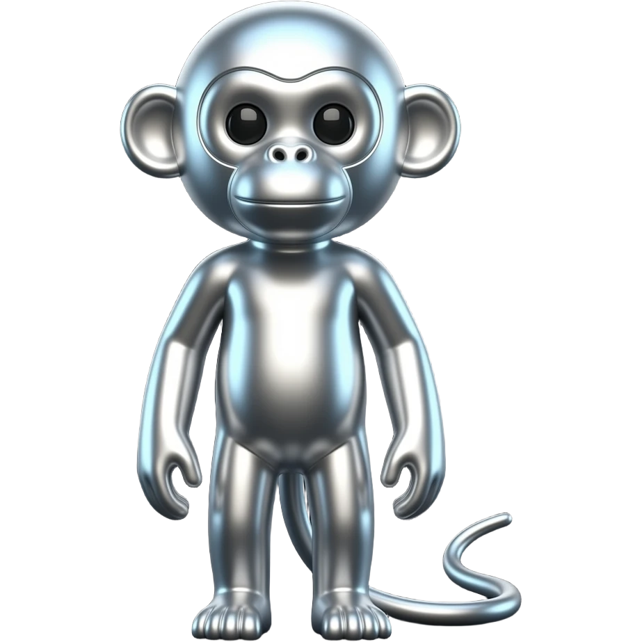 Silver monkey , black background, high contrast, mostly monochrome, minimalist futuristic design, metallic texture, smooth surface, smooth texture with soft neon hues, smooth, futuristic, minimalist emoji