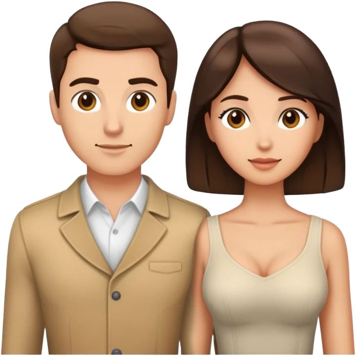 Chest upwards view of attractive brunette man and woman with light tan skin standing next to each other emoji
