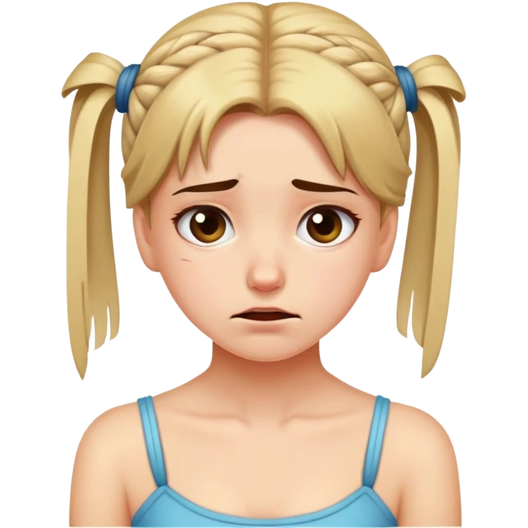 Girl showing embarrassment, fair skin, tied back hair emoji