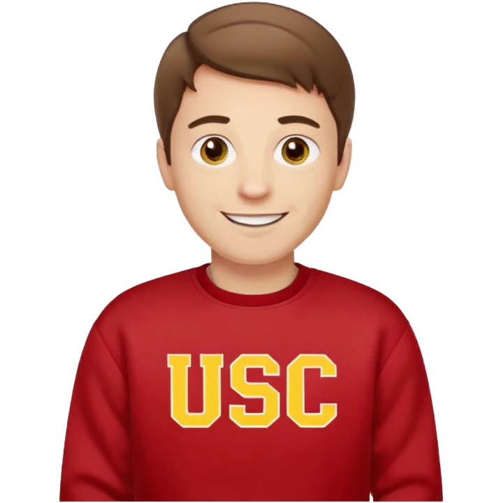 happy pale white man with brown hair in a red sweatshirt with USC in yellow letters emoji