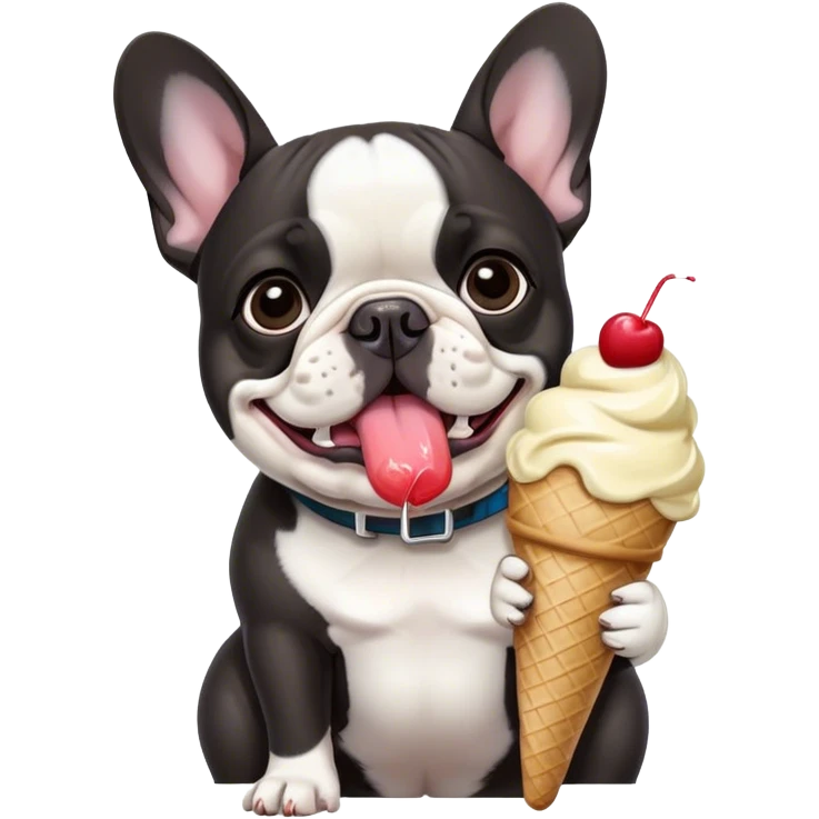  French bulldog eating ice cream emoji