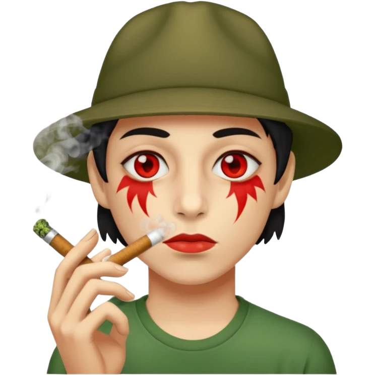 Person smoking weed with red eyes emoji