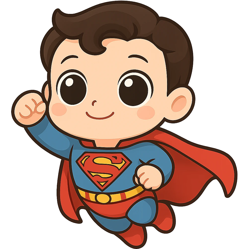 Make Superman's eyes even bigger, keep the chibi style, with no background. emoji