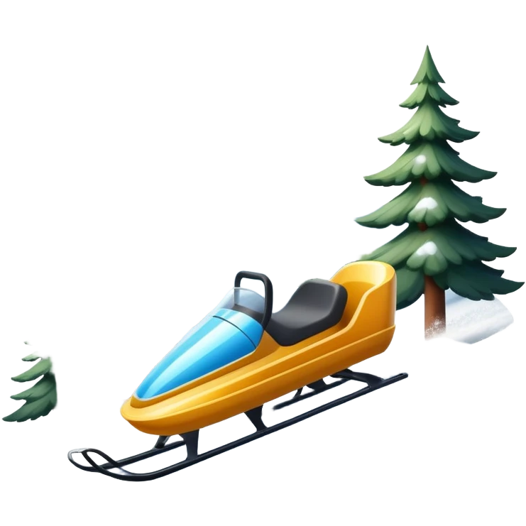 An icon featuring a sleek sled speeding down a snowy hill, with a snowy landscape and pine trees in the background. The motion lines and slight snow spray emphasize the thrill of the ride. Transparent background highlights the excitement and fun of sledding. emoji