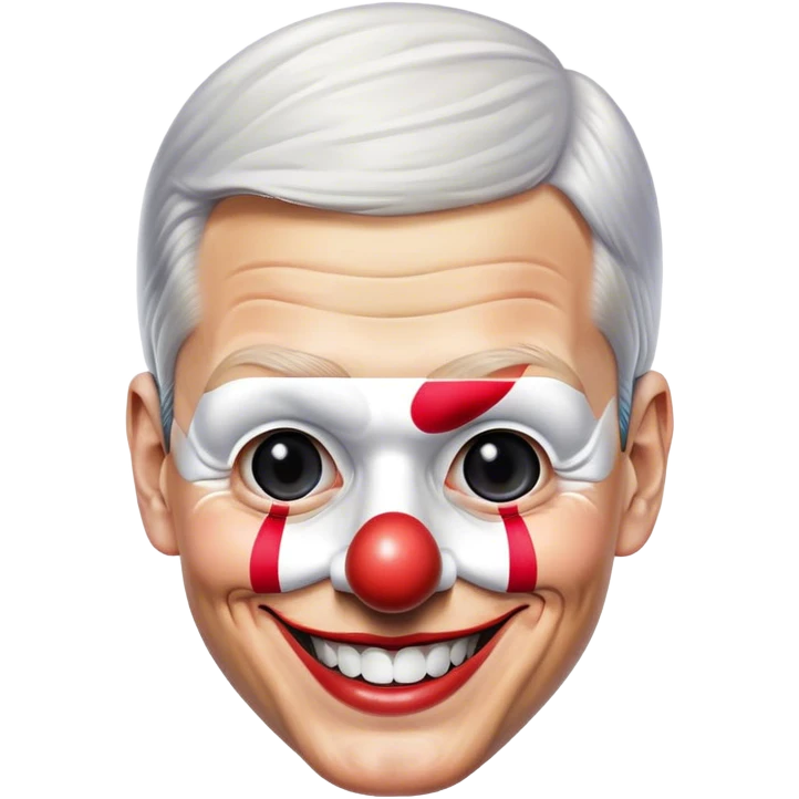 Realistic image of Tim Cook, Apple CEO, with a grin hiding behind a clown mask emoji