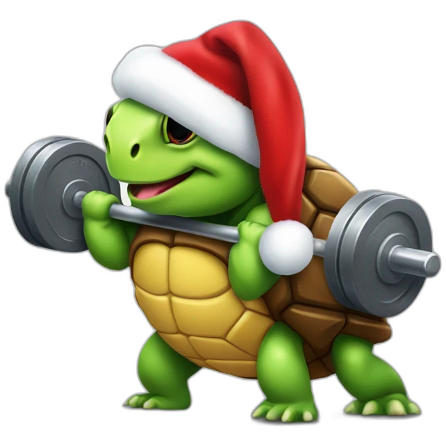 Bodybuilder turtle CrossFit lifting iron with a Santa clause hat  emoji