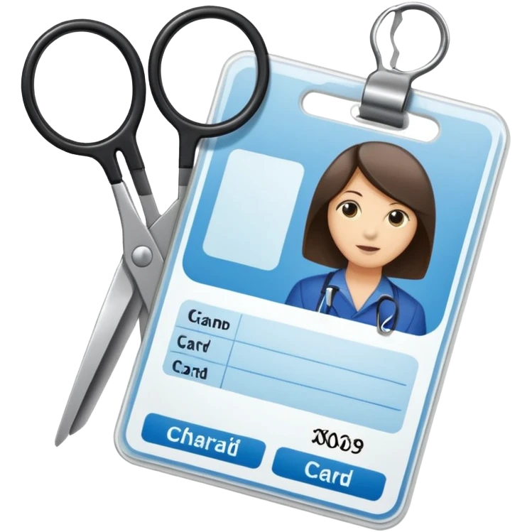 Scissors cutting an ID card in 2 parts.hyper realistic emoji