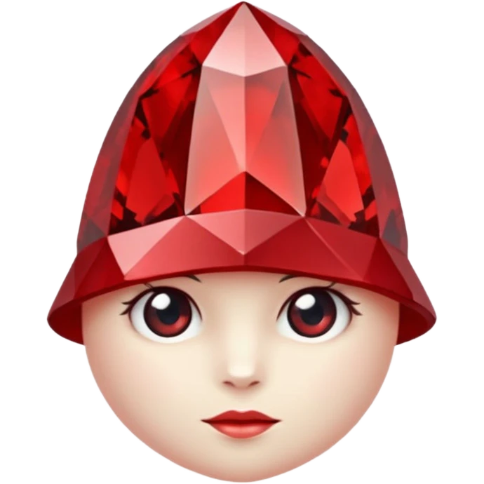 A single red crystal gemstone character wearing hat,  irregular with faceted very sharp sides,, , high detail, emoji