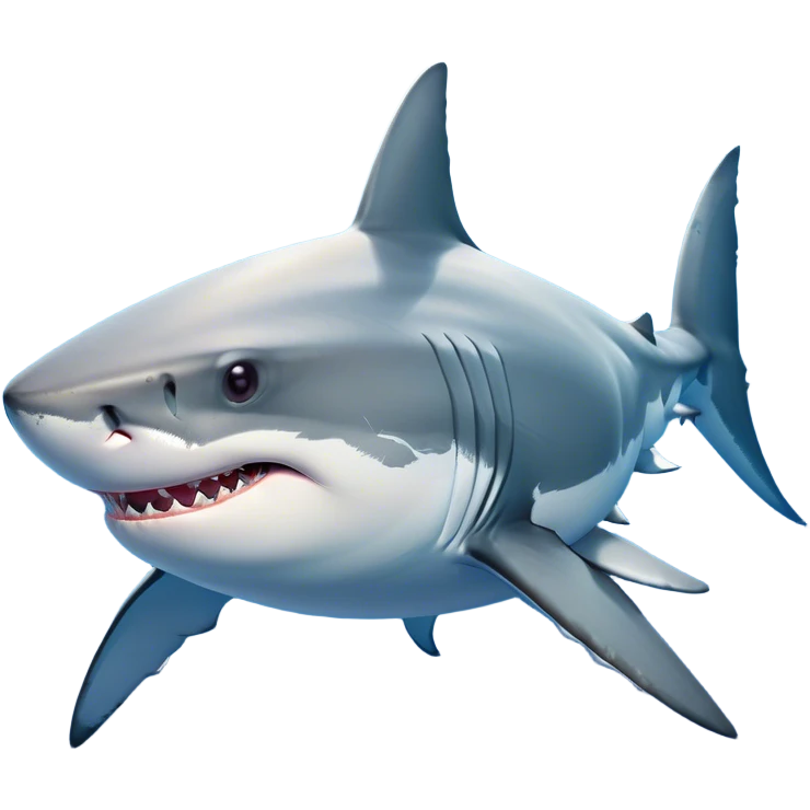Beautiful and Majestic Great White Shark Portrait Emoji, Head and body resting peacefully with a serene, confident expression, showcasing its robust, torpedo-shaped form and a subtle, regal glint in its eyes, Simplified yet exquisitely endearing features, highly detailed, glowing with a soft, drowsy ocean light, high shine, relaxed and utterly majestic, stylized with an air of marine splendor, soft glowing outline, capturing the essence of a beautiful and majestic great white shark that feels destined to become the next viral icon of awe-inspiring ocean beauty! emoji