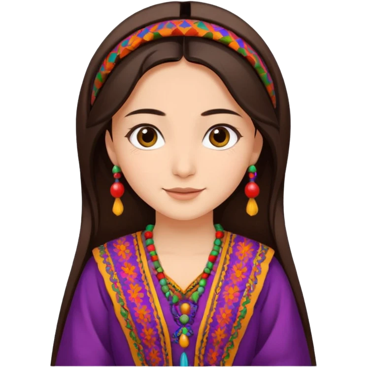 girl with dark brown hair in a traditional Afghan dress, cheerful expression emoji emoji