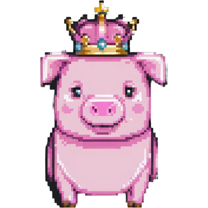 Minecraft pig full body pink blocky animal with square head wearing a crown emoji
