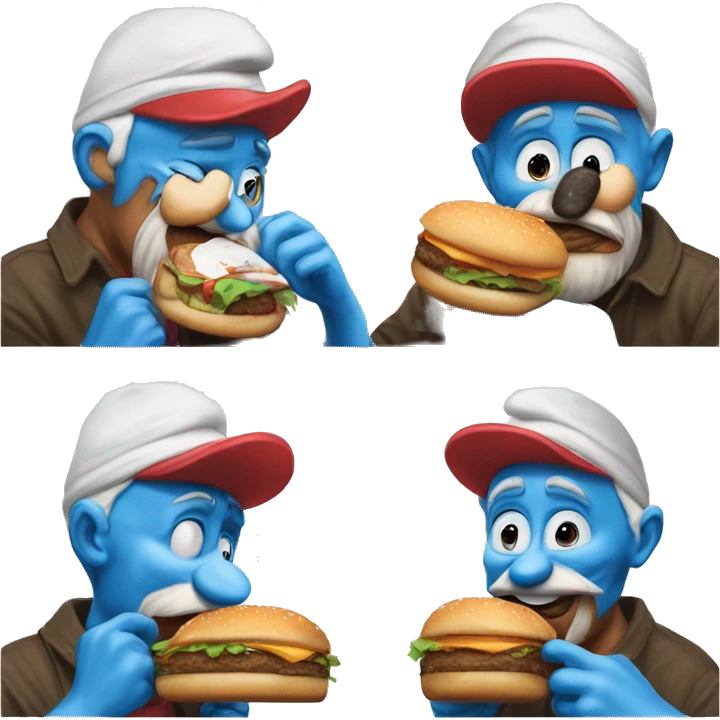 Papa smurf eating a burger happly emoji