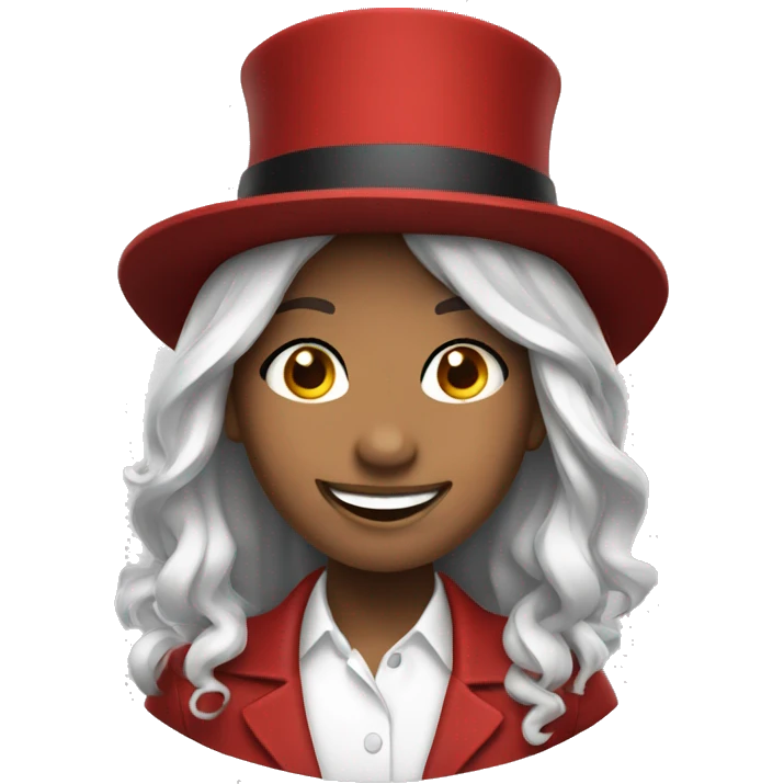 smiling girl-skin white-hair brown-in red top hat emoji