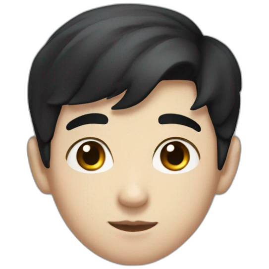 cute boy with short black hair and blue eyes and an imposing nose emoji