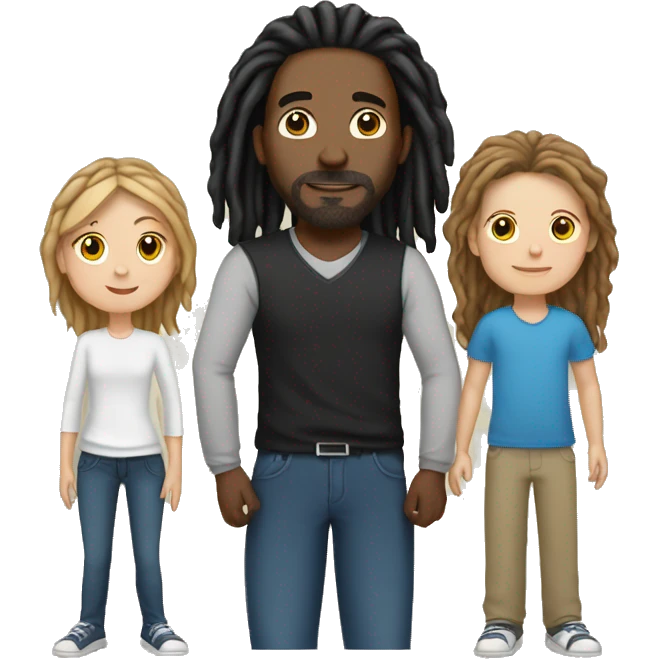 white mom with brown hair and black dad with dreads and biracial children  emoji
