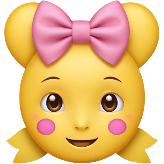 Yellow Emoji with pink bow, cute face with blush, no hair  emoji