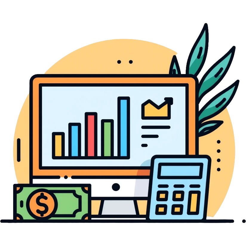 financial advisor with charts, calculator and money emoji