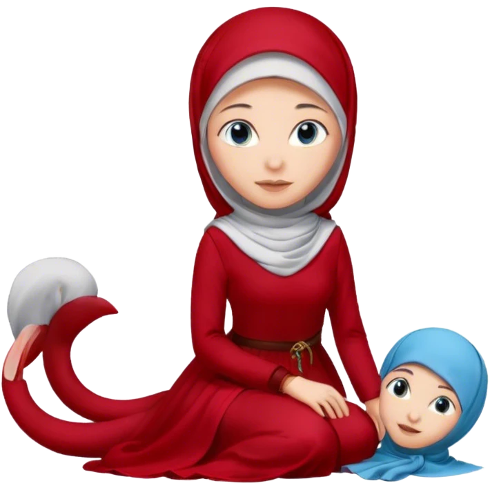 Turkish beautiful finish Konya girl blue eyes with hijab and cherry dress long tailed on the floor  emoji