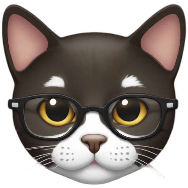 wenge domestic shorthair cat with white mouth wearing glasses emoji