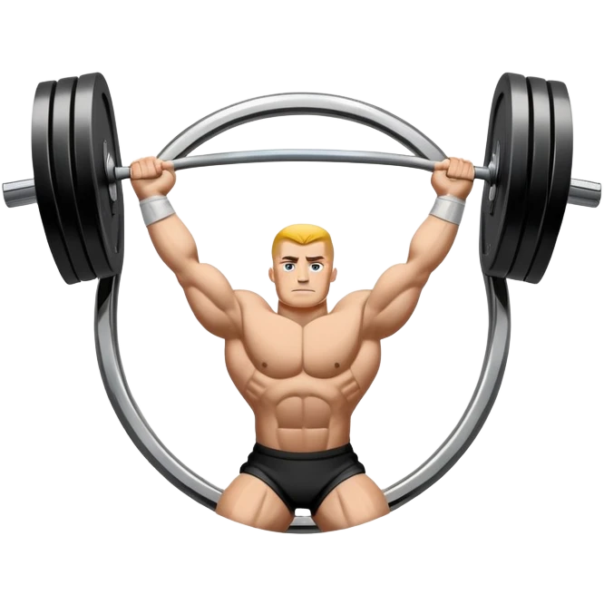 An emblem symbolizing powerlifting, featuring a bold barbell at the center, with strong, muscular arms lifting the barbell. The design is dynamic and powerful, using sharp lines and bold text. The background is minimal, ensuring the focus stays on the emblem. emoji