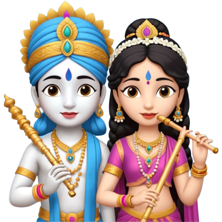 3d Krishna and Radha cute standing together with fuet emoji