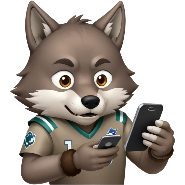 wolf checking fantasy football stats on phone emoji