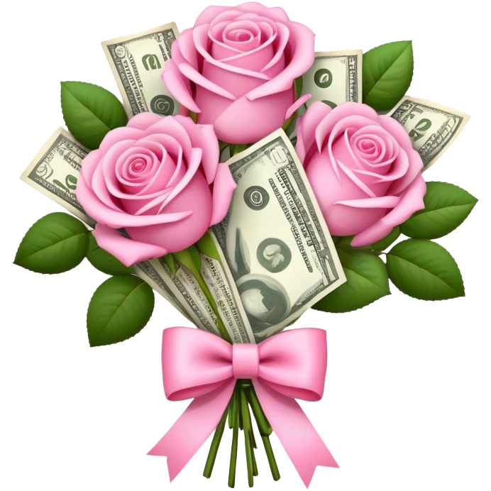 Bouquet of pink roses and money with pink bow emoji