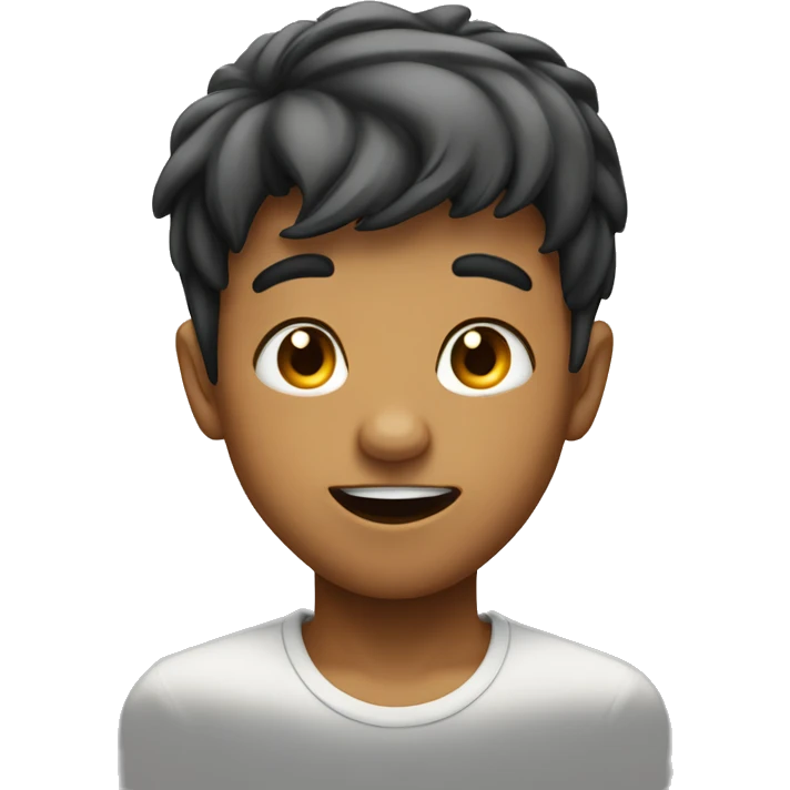 a boy with his tongue out looking above emoji