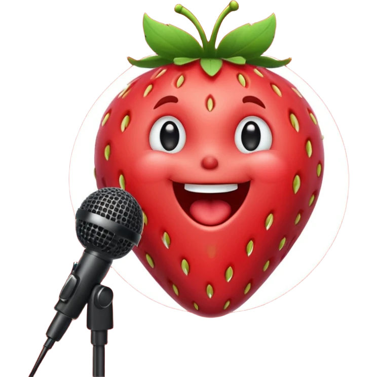 Singing Strawberry who is singing to a mic emoji