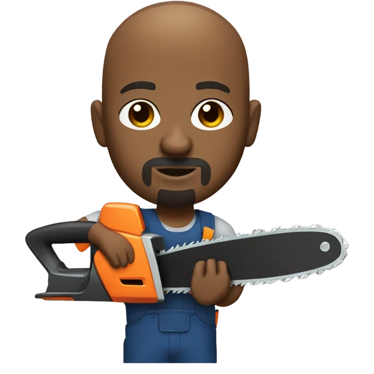 Bald black man with goatee using a chainsaw  emoji