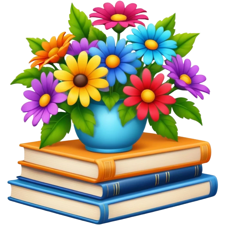 Books with a bouquet of flowers emoji