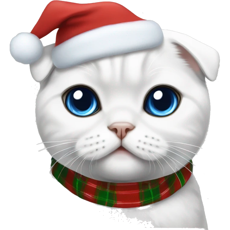 White Scottish fold with blue eyes in Christmas clothes emoji