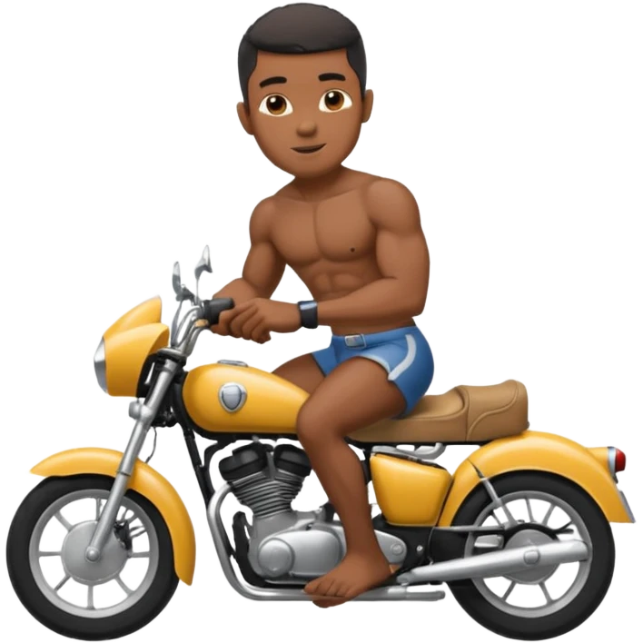 Black big men without shirt riding an old small motorcycle emoji
