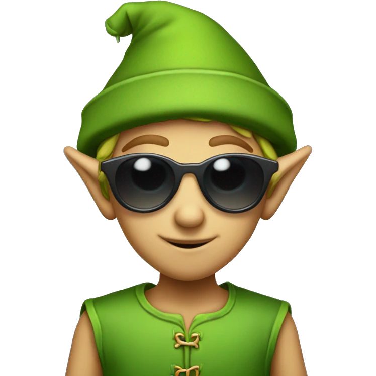 Small elf with sunglasses and backwards flat bill hat emoji