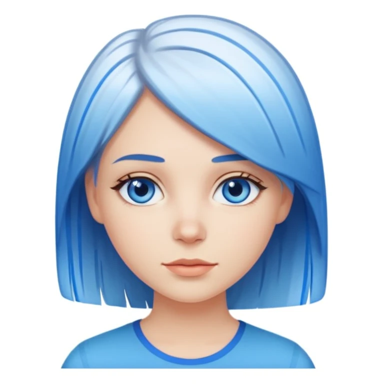 White Girl with straight short layered hair with blue streaks, blue eyes emoji