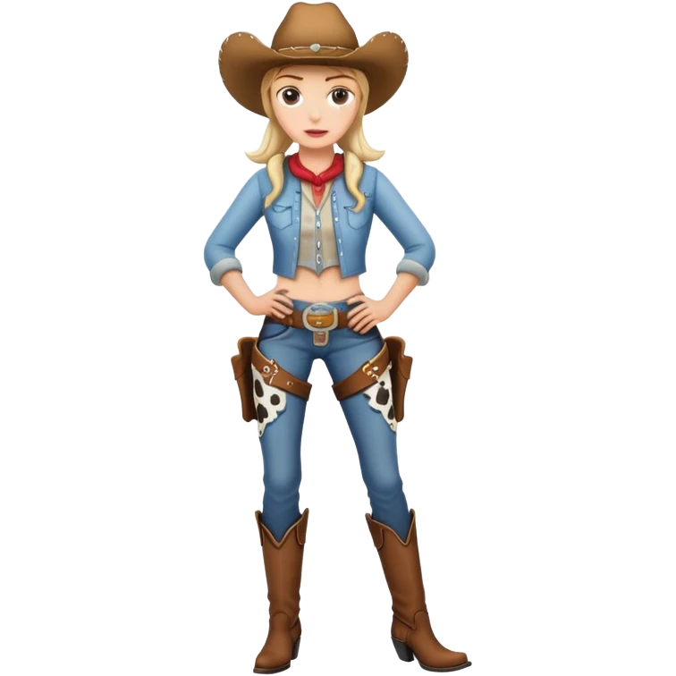 A cowgirl holding a spine with numb legs emoji