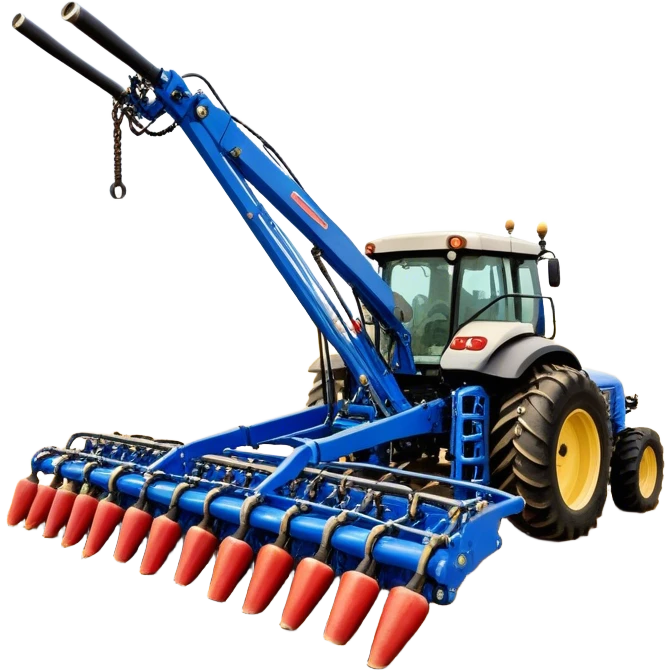 Bourgault 3420 Paralink Hoe Drill (2022) – Cinematic-realistic Bourgault 3420 Paralink Hoe Drill, its massive blue frame stretching across the vast fields. The powerful machine plants seeds with pinpoint accuracy as the sun rises over the horizon, golden dust swirling in the crisp morning air. emoji