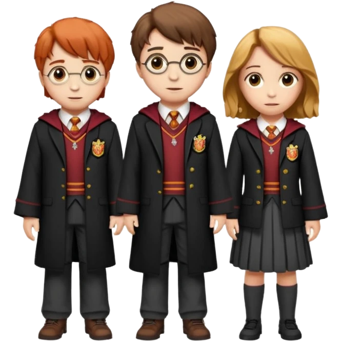 harry potter, ronald weasley and hermione granger in gryfinndor uniform emoji