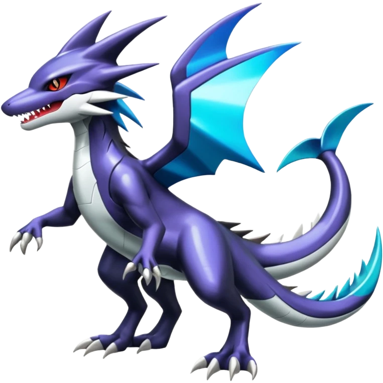 Futuristic Shiny Mightyena-Sharpedo-Garchomp-Noivern-Silvally-Fakémon-hybrid-creature (full body)  emoji