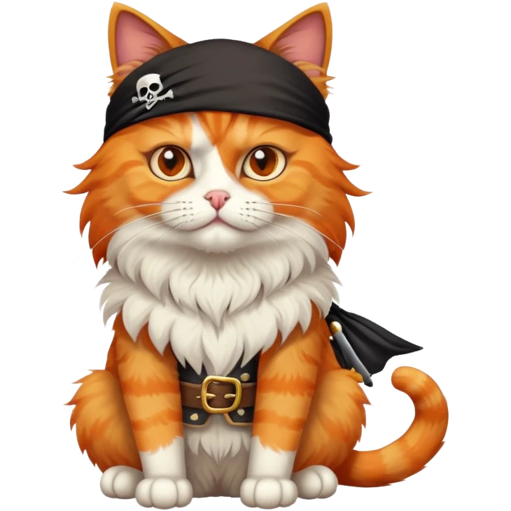 cat full body sitting next to a pirate with one eye patch emoji