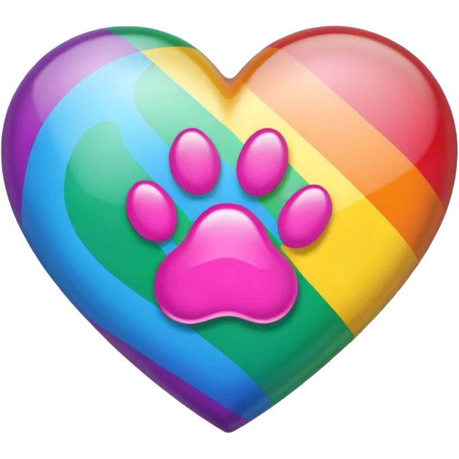 rainbow pride heart with a paw print on top, subtle highlight, no text emoji