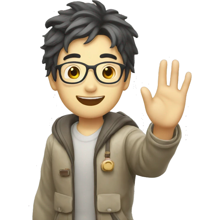 Japanese nerd waving enthusiastically bon voyage emoji