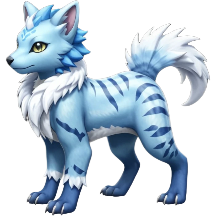 Icy scarf-covered glacial glistening glossy smooth soft flaky scaly furry hyper-realistic boreal Lunaray-Manectric-Absol-Luxray-Bobcat-Fakémon-fusion-animal-creature, full body  emoji