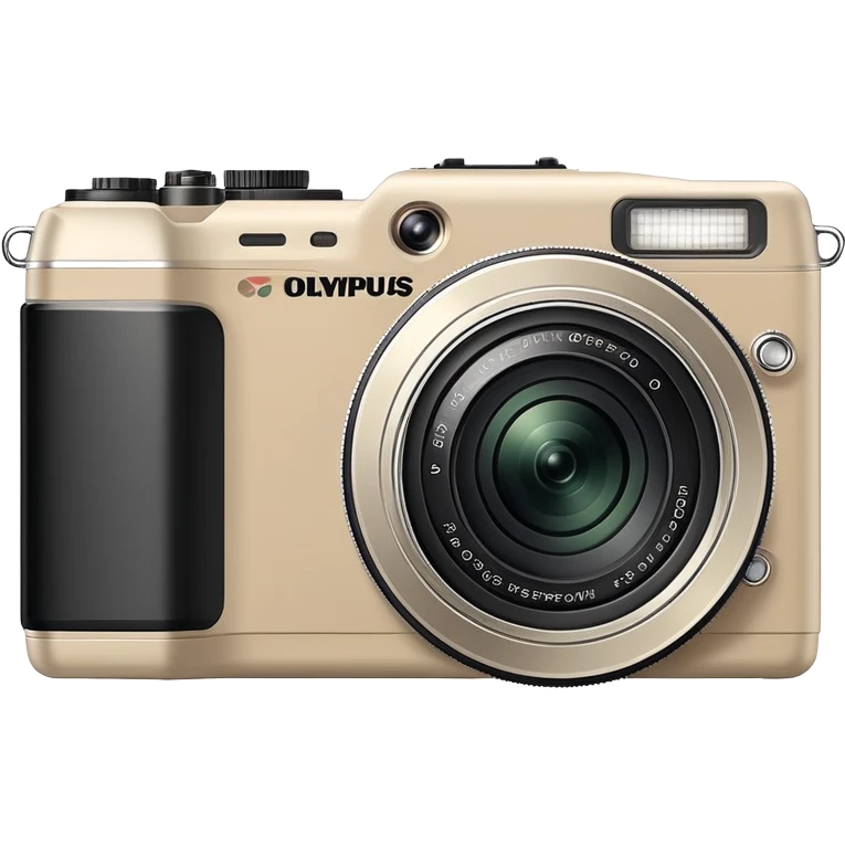 Extremely minimal Olympus Superzoom 70G camera, grayish-beige color, very simplified design with only essential elements, basic rectangular shape, minimal indication of lens, clean flat style with almost no details emoji