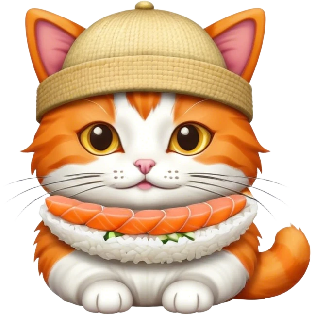 cat wearing a hat made out of sushi emoji